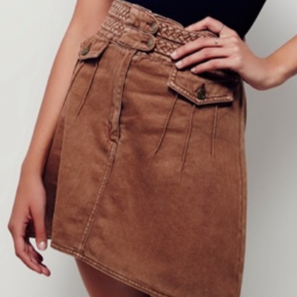 Free People Brown Denim Skirt Braided Waist